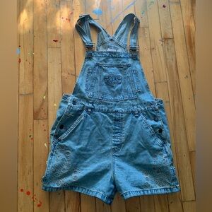 Vintage 90s embroidered shortalls Denim Overall Shorts